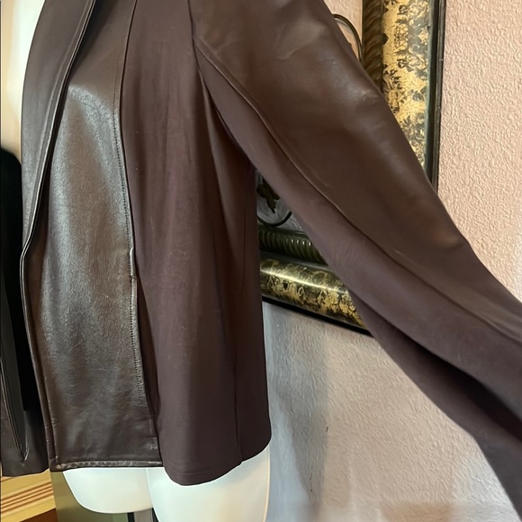 EUC Michael Stars Leather & Knit mix material brown open Jacket w/ stretch Sz L - Picture 5 of 9